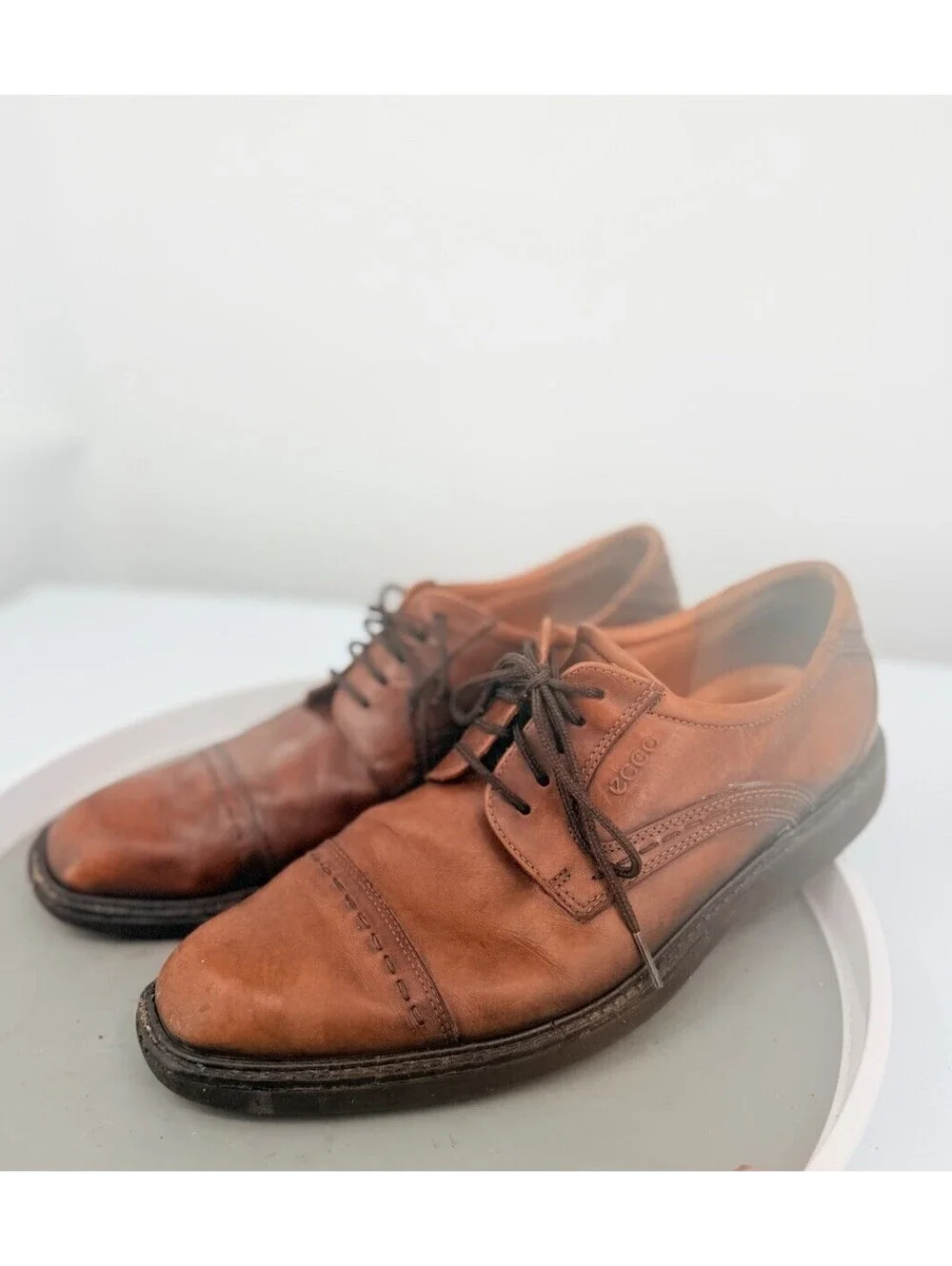 ECCO Men's Cap Toe Derby Dress Shoes Brown Leather Extra Width US 10.5 Vibram